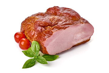 Hot Smoked ham, isolated on white background.