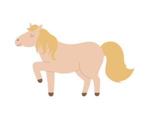 Cute horse with blonde mane, cartoon flat vector illustration isolated on white background.