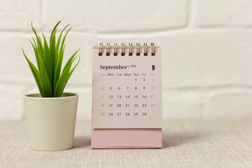 Desktop calendar for September 2022. Desktop calendar for time planning.