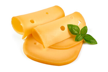 Hard Dutch gouda cheese, isolated on white background.