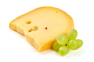 Hard Dutch gouda cheese, isolated on white background.