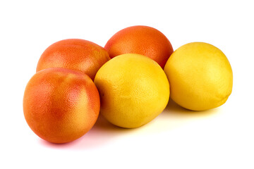 White and pink grapefruits, isolated on white background.