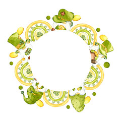 Saint Patrick's Day wreath with leprechauns. Watercolor round frame. Hand drawn illustration isolated from background