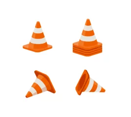 Foto auf Alu-Dibond Striped orange plastic traffic cones icons, flat vector illustration isolated. © sabelskaya