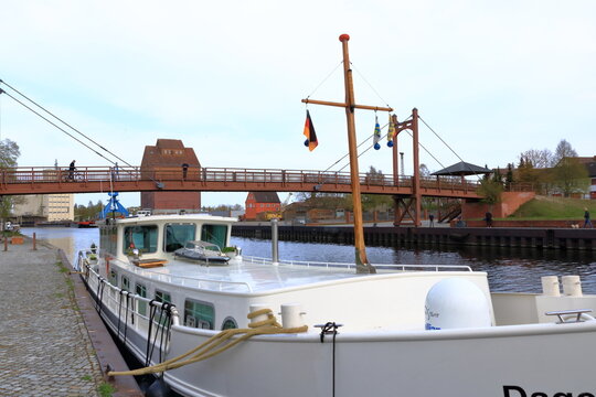 April 30 2022 - Anklam, Germany: Small industrial harbor on a clowdy day