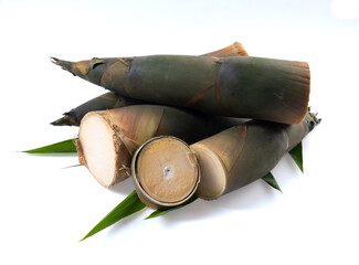Raw Green Bamboo shoot for cooking food in thailand, on the white background