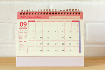 Desktop calendar for September 2022. Desktop calendar for time planning.