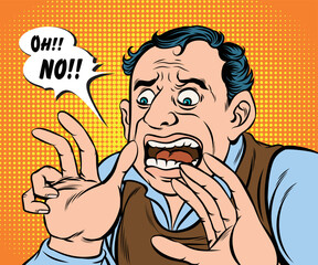 Businessman shocked, scared, worried.hand drawn style vector design illustration.