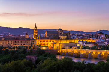 Cathedral, Mezquita and Roman Bridge at Sundown, Córdoba, Spain