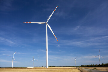 Turbiny wiatrowe potocznie zwane wiatrakami do wytwarzania czystej energii elektrycznej - obrazy, fototapety, plakaty