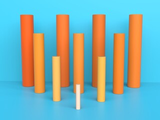 Orange cylinder columns on bright blue background - 3D Illustration