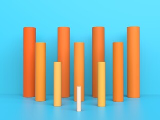 Orange columns on bright blue background - 3D Illustration