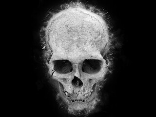 Destroyed skull - grunge 3D illustration