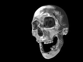 Laughing chrome skull with missing teeth - 3D Illustration