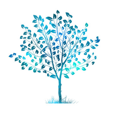 Blue tree with leaves. Vector illustration