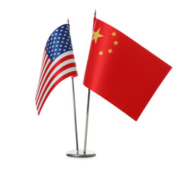 USA and China flags on white background. International relations