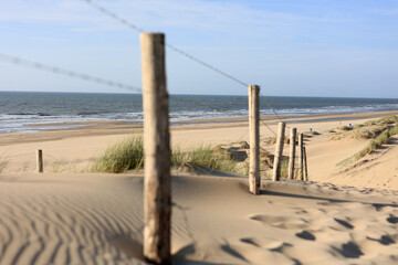 De belles dunes de sable et de larges plages sur la côte de la mer du Nord dans le sud de la Hollande, aux Pays-Bas.