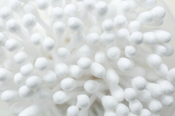 Many cotton buds as background, closeup view