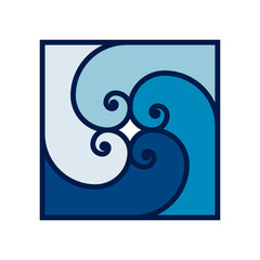 Wave logo. Vector square aqua swirl symbol
