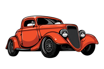 Vintage, retro, classic style realistic orange color car illustration, isolated on white background.