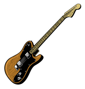 Realistic, vintage electric guitar vector image. Isolated on white background.