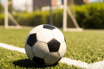 Fototapeta na wymiar soccer on grass and stadium