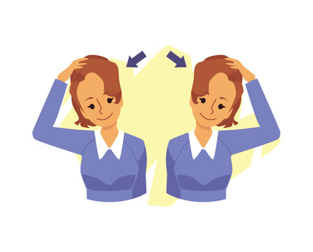 Head to shoulder tilt exercise to prevent neck pain vector illustration isolated.