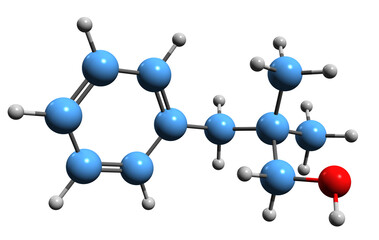 3D image of majantol skeletal formula - molecular chemical structure of perfumery component Trimethylbenzenepropanol isolated on white background