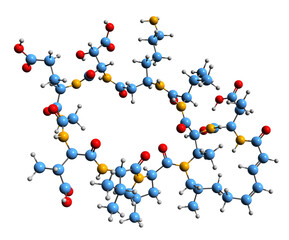 3D image of Malacidin А skeletal formula - molecular chemical structure of bacterial metabolite isolated on white background