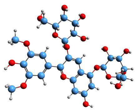 3D image of Malvin skeletal formula - molecular chemical structure of anthocyanin isolated on white background
