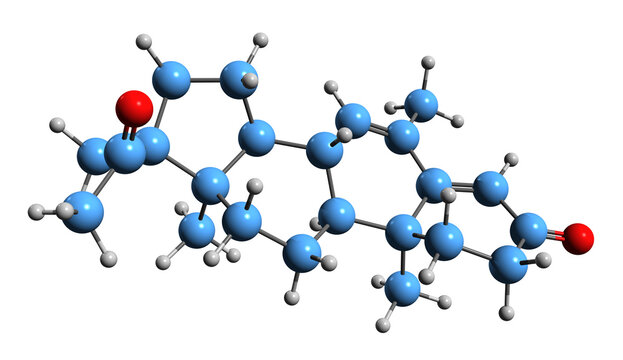 3D image of Medrogestone skeletal formula - molecular chemical structure of  progestin medication isolated on white background