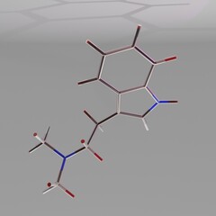 3D image of 5-MeO-MiPT skeletal formula - molecular chemical structure of psychedelic and hallucinogenic drug isolated on grey background