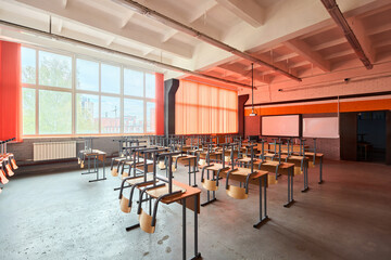 Empty classroom for classes in orange shades