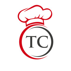 Initial Letter TC Restaurant Logo Template. Restaurant Logo Concept with Chef Hat Symbol Vector Sign