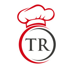 Initial Letter TR Restaurant Logo Template. Restaurant Logo Concept with Chef Hat Symbol Vector Sign