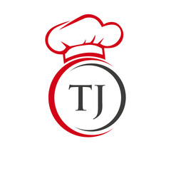 Initial Letter TJ Restaurant Logo Template. Restaurant Logo Concept with Chef Hat Symbol Vector Sign