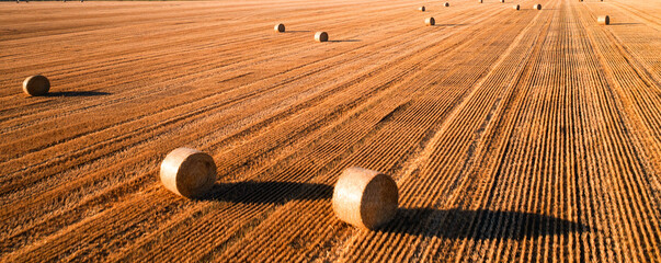 Round bales on the field. View from a drone. © CreativeSuburb