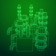 Industrial building factorie facilitie power plant. Wireframe low poly mesh