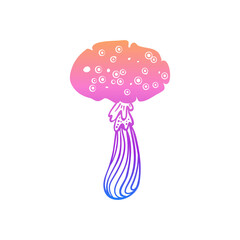 Magic mushrooms. Psychedelic hallucination. Gradient colorful vector illustration isolated on white. 60s trippy hippie art.