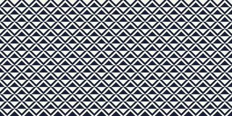 Seamless pattern with symmetric geometric ornament. Striped navy blue abstract background. Repeated triangles wallpaper. 