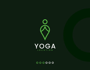 Yoga Locator logo template, Location and yoga man concept