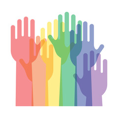 Colorful hands vector illustration pride rainbow community diversity logo design