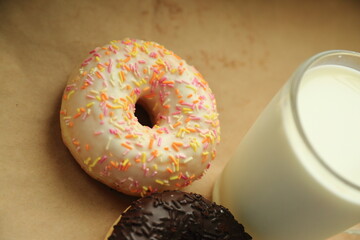 Donuts with milk breakfast