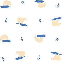 Winter collection of seamless patterns with polar bears and penguins. In cold colors