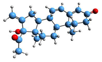  3D image of Methenmadinone skeletal formula - molecular chemical structure of androgen-anabolic steroid medication isolated on white background
