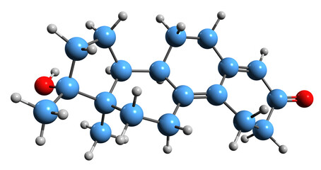  3D image of Methyldienolone skeletal formula - molecular chemical structure of anabolic-androgenic steroid isolated on white background
