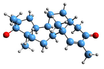  3D image of Methylstenbolone skeletal formula - molecular chemical structure of anabolic–androgenic steroid isolated on white background
