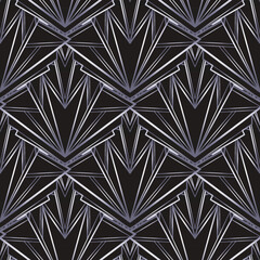 Art deco style geometric seamless pattern in black and silver. Vector illustration. Roaring 1920 s design. Jazz era inspired . 20 s. Vintage Fabric, textile, wrapping paper, wallpaper.