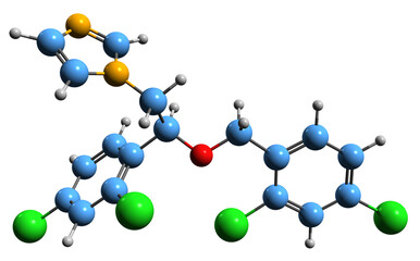 3D image of Miconazole skeletal formula - molecular chemical structure of antifungal medication isolated on white background