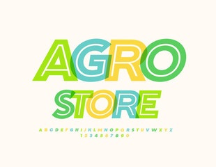 Vector creative banner Agro Store with watercolor Font. Artistic style Alphabet Letters and Numbers set